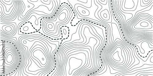 Old topographic map. Vintage geology. Line topography surface. Depth or climbing research. Geographic terrain. Mountain altitude coordinates. Route navigation. 
