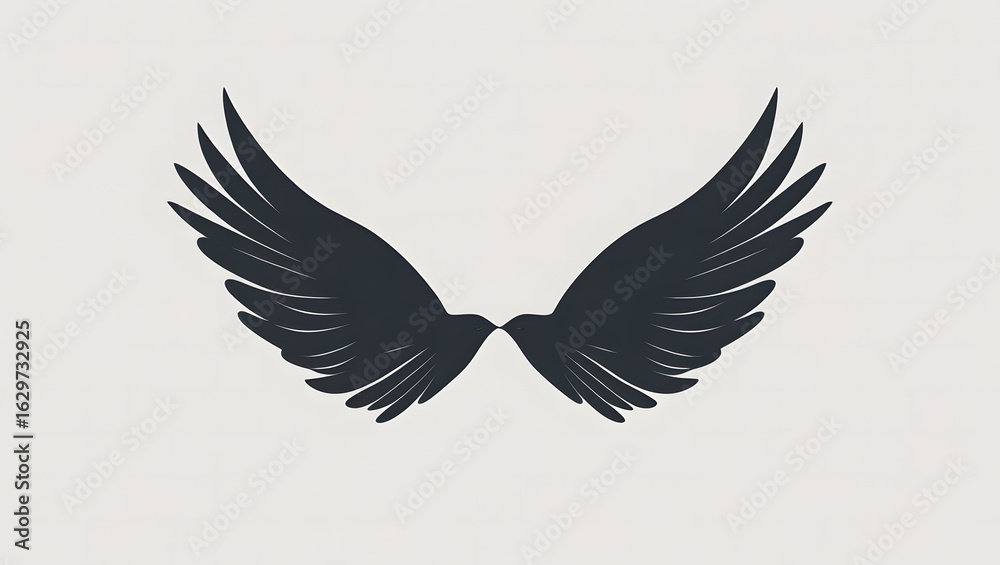 Obraz premium Symbolic representation of powerful wings in a dark, elegant design against a neutral background, conveying freedom, aspiration, and spiritual elevation