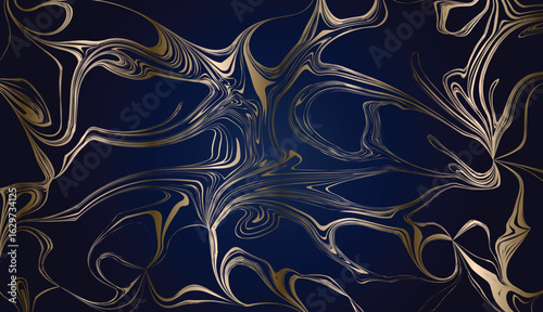 golden line abstract creeper pattern modern topography design for luxury packaging art. vector illustration on dark blue background.