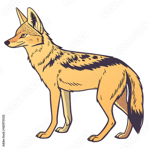 Blackbacked jackal isolated on white background