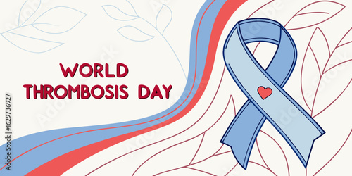World Thrombosis Day concept with blue ribbon and heart illustration