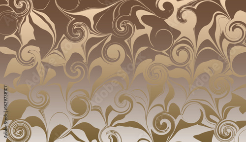 abstract random creeper leaves pattern vector illustration on brown background. shiny curved swirling shape.