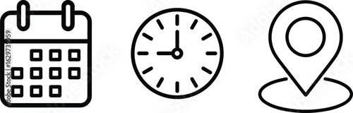 Time Management Icons Calendar Clock Location Pin  Essential for Productivity