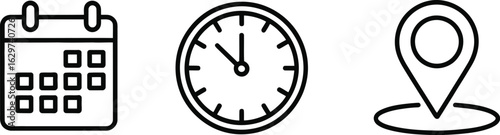 Calendar Clock and Location Icons Essential Time and Place Graphic Set
