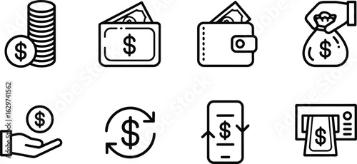 Financial Icons Money Wallet Payment Banking Currency Symbols  More