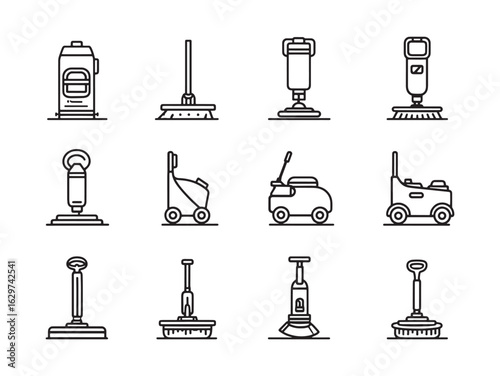 Floor Polisher line art simple tool for cleaning