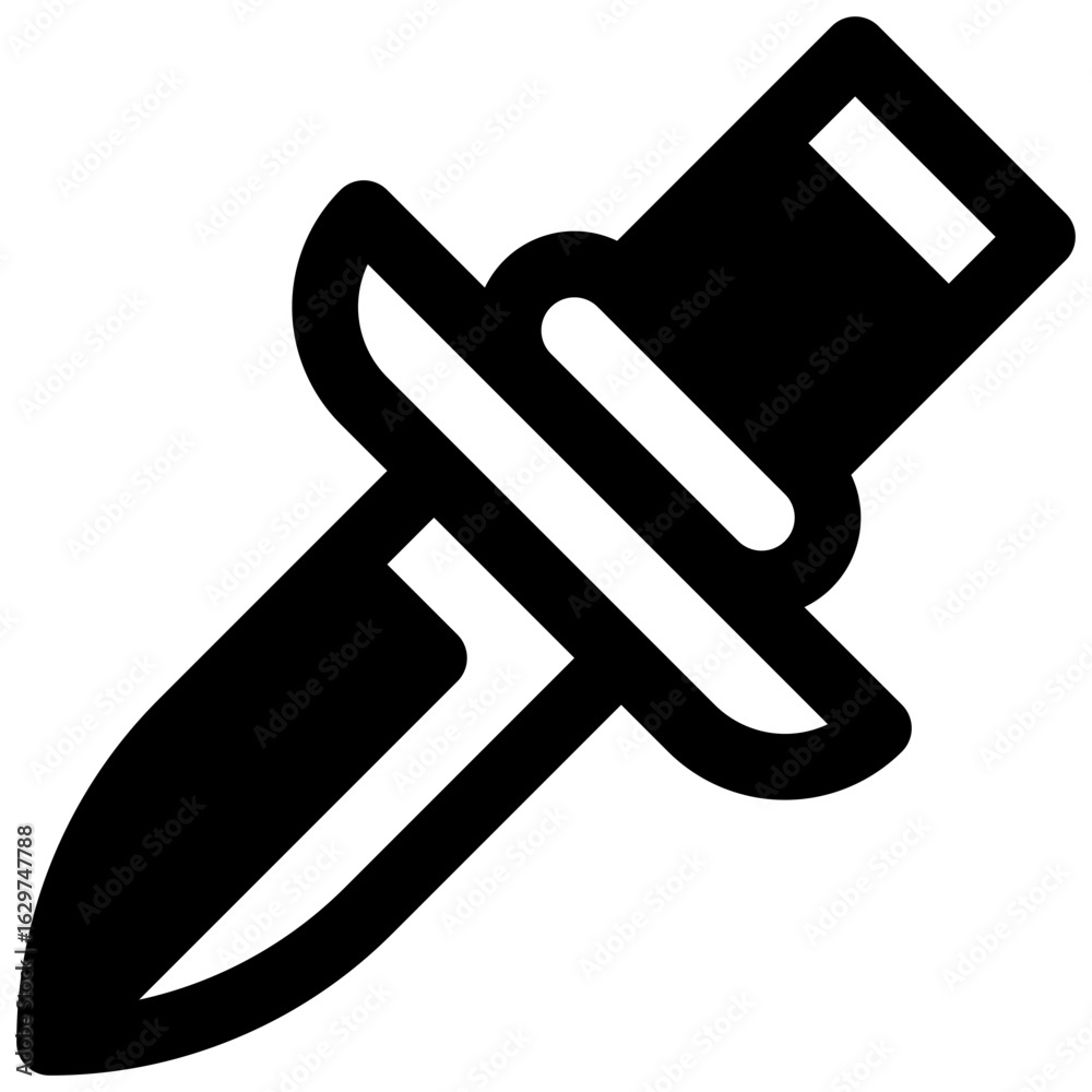 Dagger. Outlined stroke vector icon with black-filled details. Dagger. Outlined stroke vector icon with black-filled details.