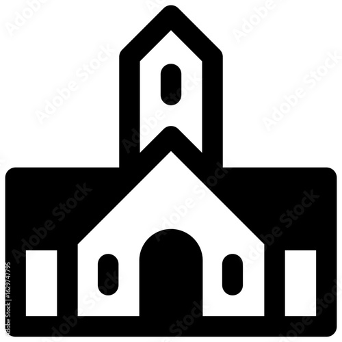 Church. Outlined stroke vector icon with black-filled details.