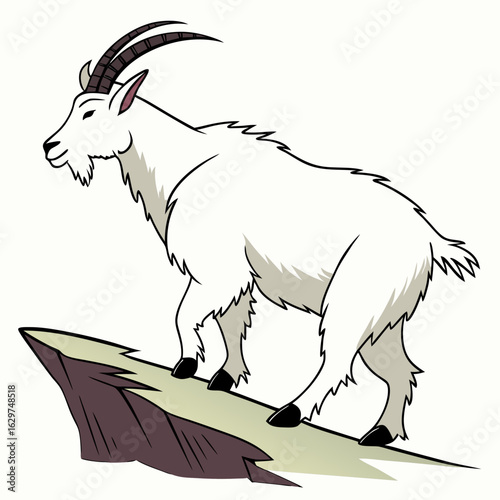 Cartoon mountain goat standing on a rocky outcrop