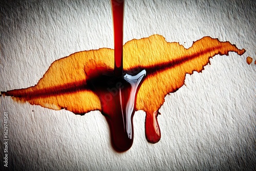 Ink dripping onto paper, creating a stain