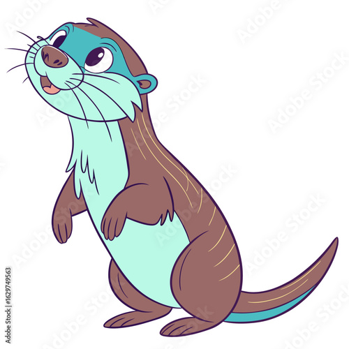 Cute cartoon otter standing on hind legs, isolated on white background