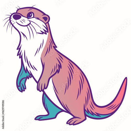 Cute cartoon otter standing on its hind legs, isolated on white background