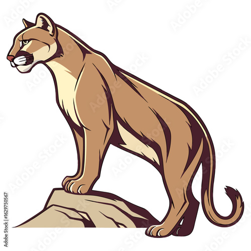 Cougar standing on a rock, a powerful and graceful wild cat
