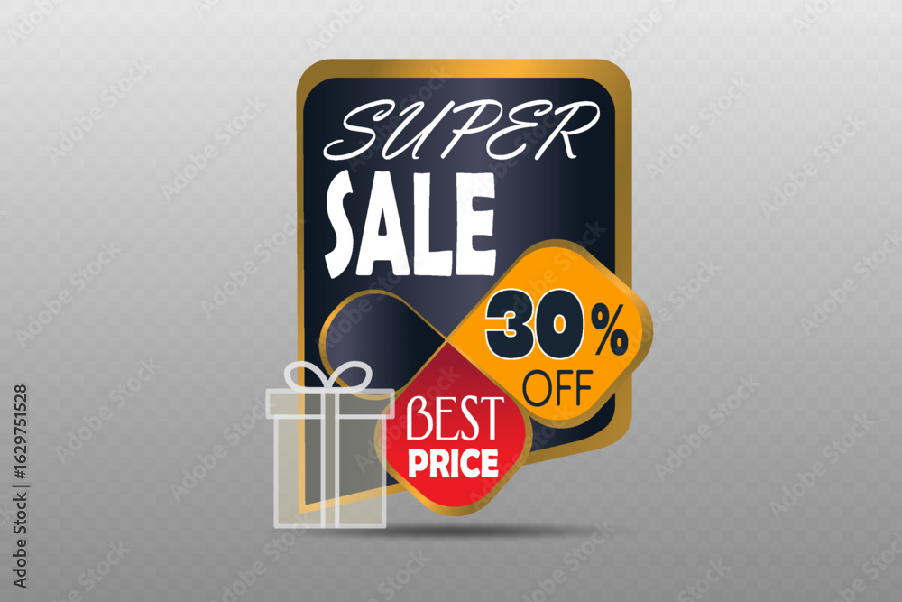 Fototapeta premium Super sale banner with discount label and gift icon.