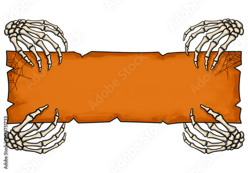 Halloween Banner: Skeleton Hands and Grunge Parchment