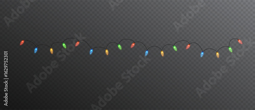 Vector Christmas lights on a transparent background. Christmas light PNG. Set of Christmas glowing garlands. For advertising invitations, web banners, postcards. Vector. Christmas decoration, LED lam