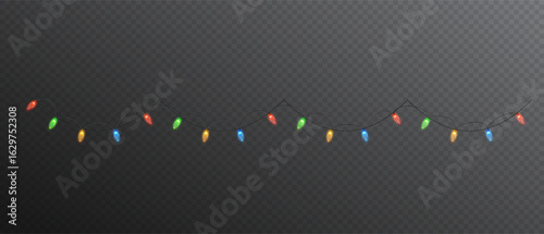 Vector Christmas lights on a transparent background. Christmas light PNG. Set of Christmas glowing garlands. For advertising invitations, web banners, postcards. Vector. Christmas decoration, LED lam