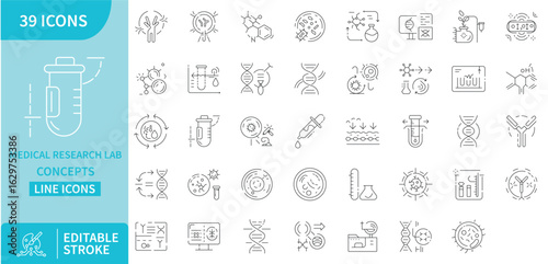 Medical research lab science experiment DNA molecule test tube microscope chemistry innovation discovery icons