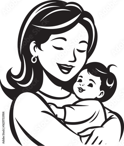 Gentle Embrace Mom and Baby Icon Heartfelt Cradle Black Vector Logo