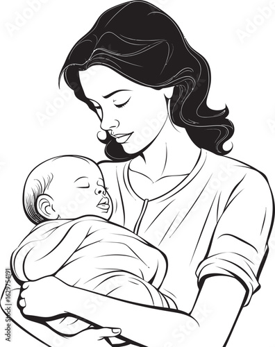 Heartfelt Hug Mother and Baby Stylish Silhouette Mother Carrying Child