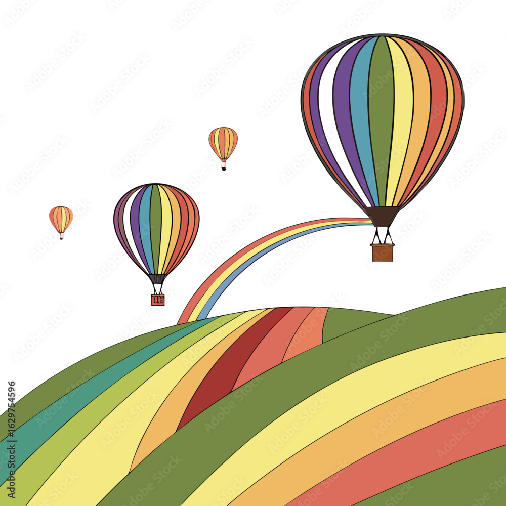 Fototapeta premium Colorful hot air balloons soaring over a rainbow landscape