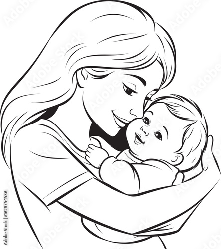 Stylized Mother and Child Embrace Iconic Mother’s Love and Baby