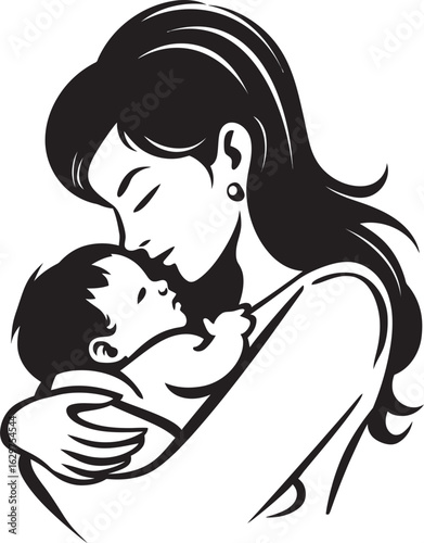 Black Mother Hugging Baby Logo Stylized Mother and Child Embrace