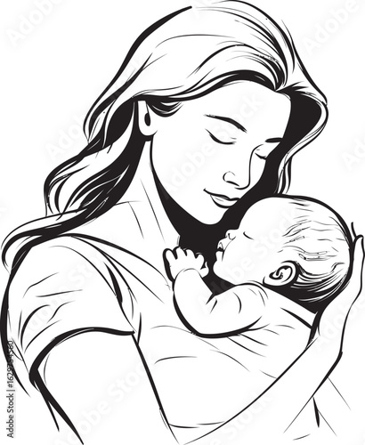 Nurturing Arms Mother’s Hug Modern Mother and Baby Vector