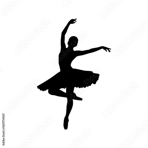 Vector art of black silhouette of a ballerina dancing gracefully, isolated on white background