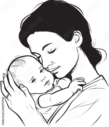 Simple Silhouette Mother and Baby Graceful Bond Mother Holding Baby