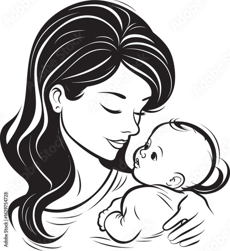 Heartfelt Hold Black Mother Logo Simple Silhouette Mother and Baby