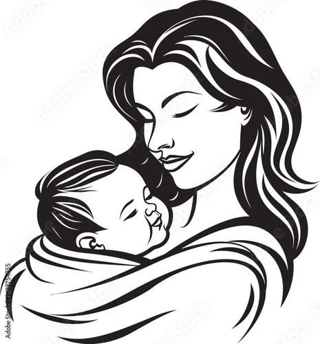 Warm Embrace Mother Holding Baby Black and Simple Mother’s Hug