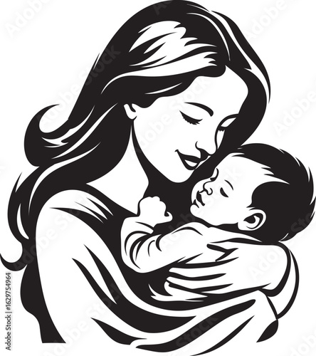Protective Hold Mother and Baby Together Simple Motherly Care Logo