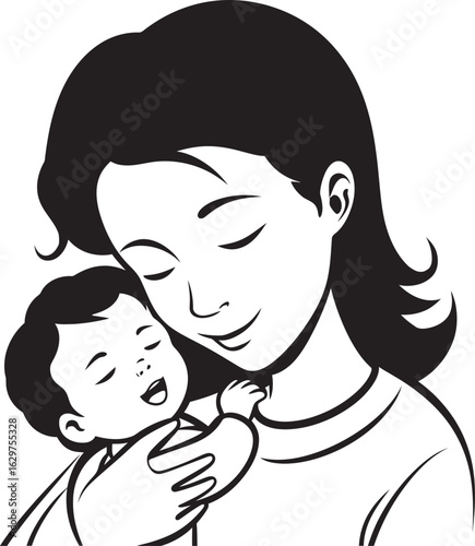 Black Outline Loving Mother Icon Elegant Hug Black Mother and Child