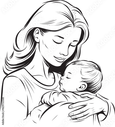 Graceful Mother with Baby Silhouette A Mother’s Hold Black Vector