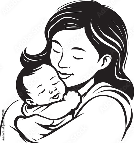 Graceful Hug Mother’s Silhouette Soft Hold Mother and Child