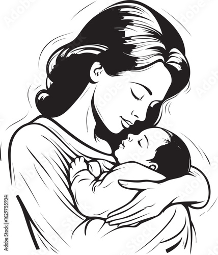 Soft Hold Mother and Child Elegant Black Design Mother Holding Baby