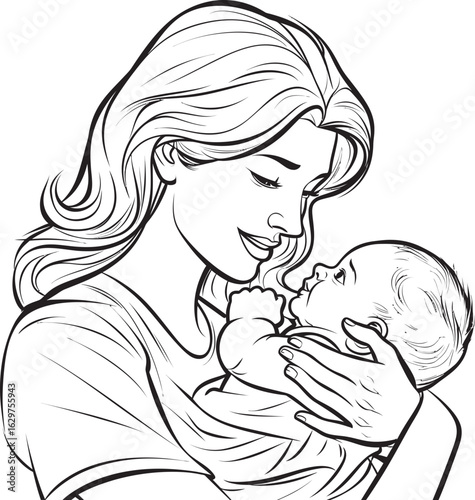 Elegant Black Design Mother Holding Baby Mother’s Cradle Black Vector