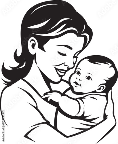 Mother’s Cradle Black Vector Loving Embrace Mother and Infant