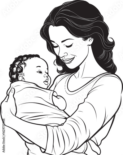 Loving Embrace Mother and Infant Stylish Mother and Child in Black