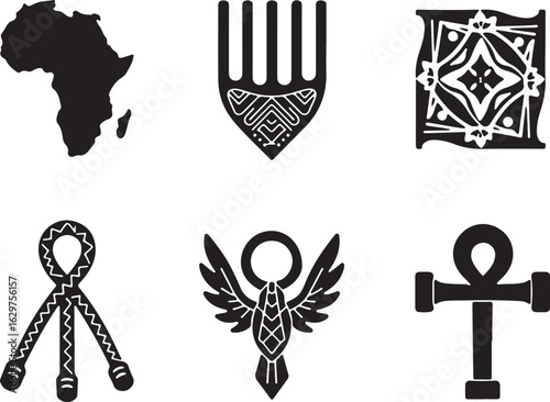 Explore African heritage with iconic symbols and map outline