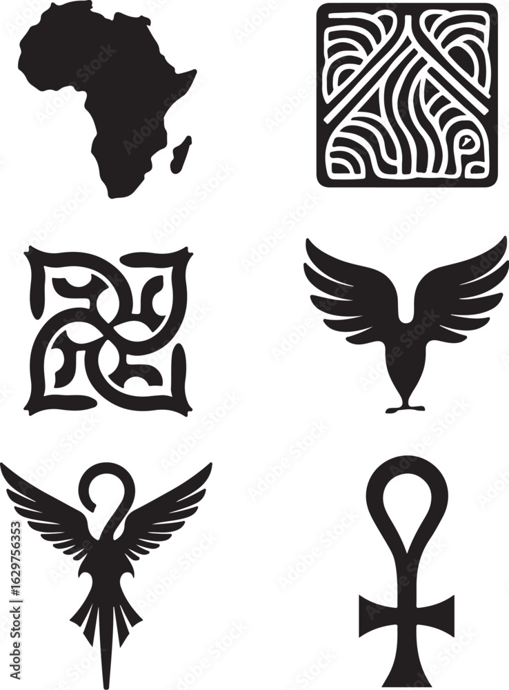 Obraz premium African symbols, tribal designs, and ancient Egyptian ankh