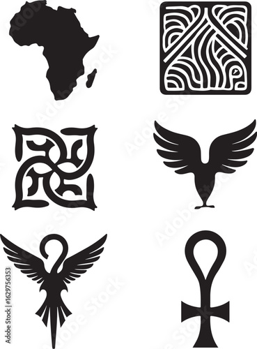 African symbols, tribal designs, and ancient Egyptian ankh