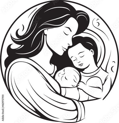 Black Vector Mother and Baby Icon Stylish Embrace Mother and Infant