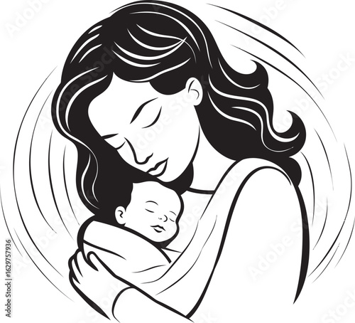 Protective Hug Mother and Child Black Vector Mother and Baby Icon