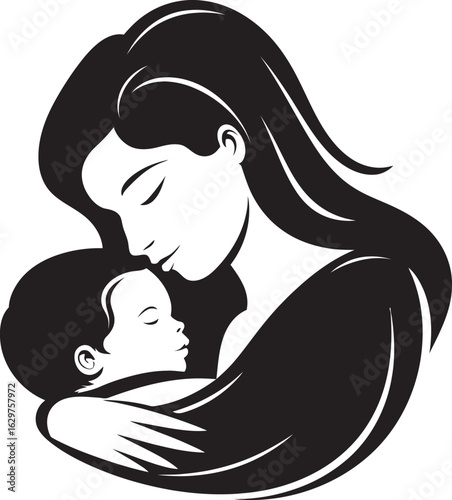 Soft Silhouette Mother’s Love Modern Maternal Embrace in Black