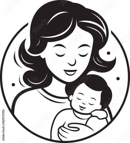 Modern Maternal Embrace in Black Heartwarming Mother and Baby Design