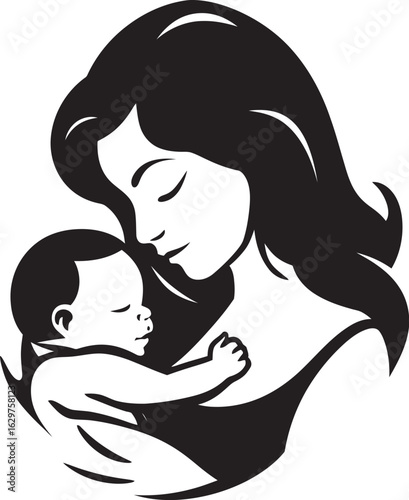 Stylish Vector Mother Holding Baby Graceful Hold Mother and Infant