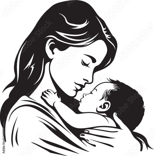 Tender Mother Holding Her Baby Mother’s Care in a Modern Vector