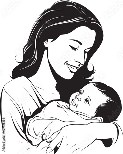 Elegant Mother Holding Baby Close Protective Mother and Child Silhouette